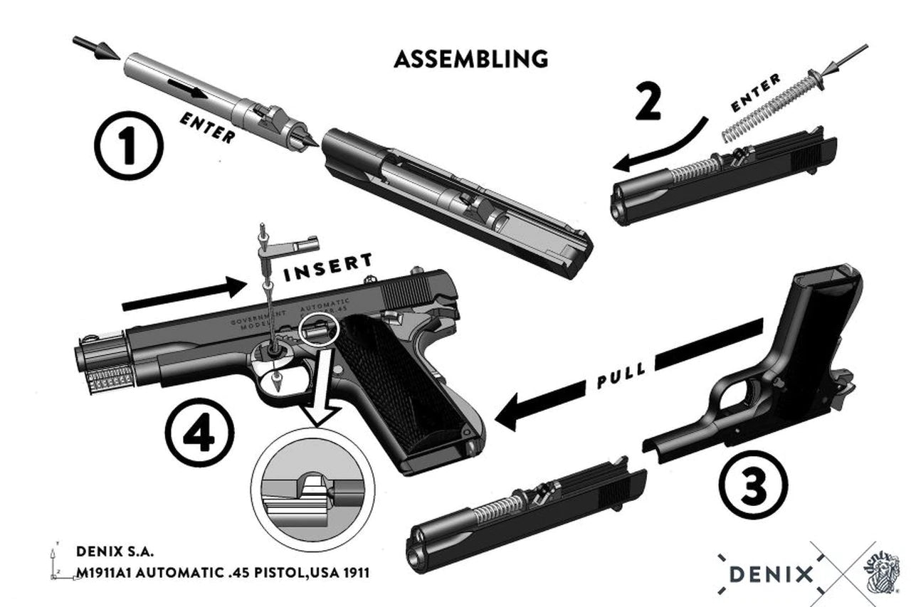 Denix M1911 Non-Firing Field Strippable Prop Gun in Black