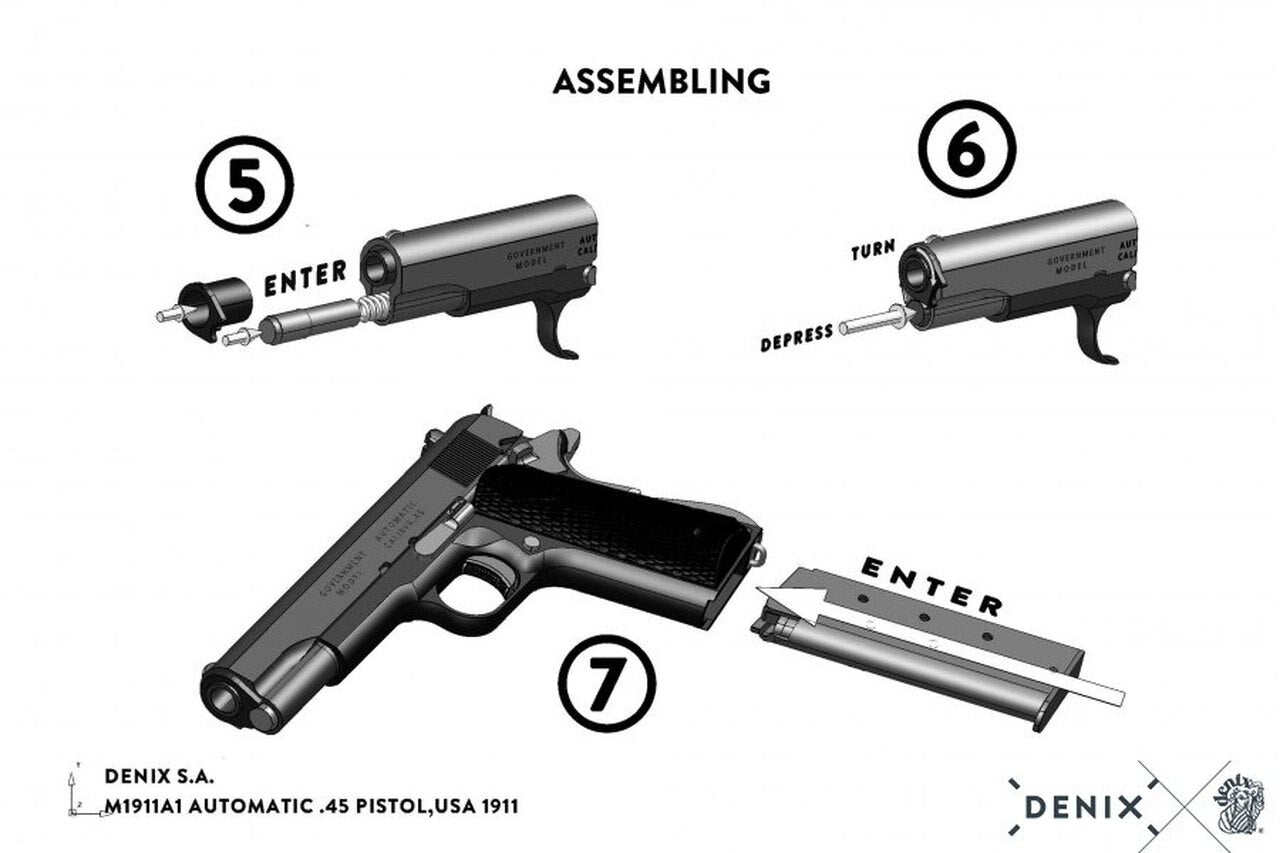 Denix M1911 Non-Firing Field Strippable Prop Gun in Black