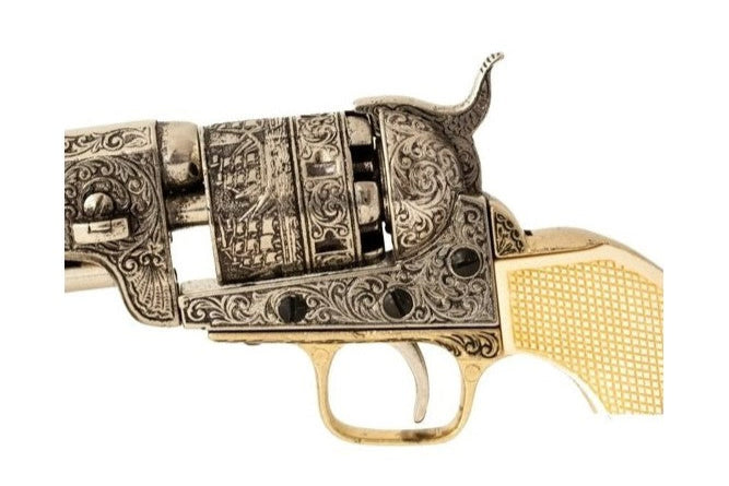 1851 Engraved Navy Non-Firing Revolver, Silver with Faux Ivory Handles - TCN VAULT