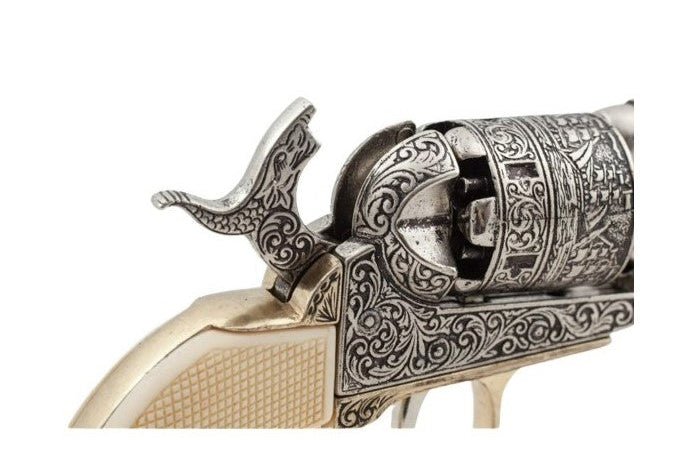 1851 Engraved Navy Non-Firing Revolver, Silver with Faux Ivory Handles - TCN VAULT