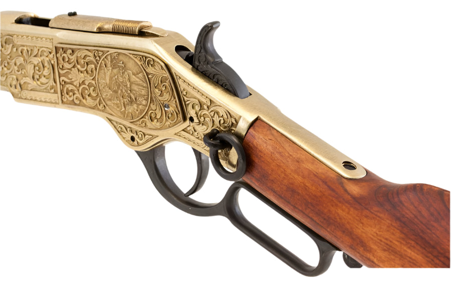 Winchester 1873 Brass Engraved Lever Action Non-Firing Prop Rifle - TCN VAULT