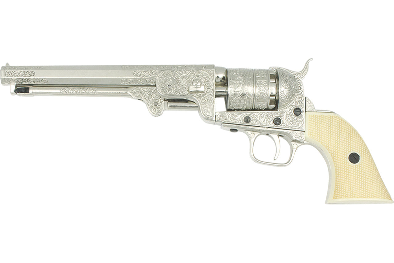 Civil War 1851 Navy Engraved Non-Firing Revolver, Nickel - TCN VAULT