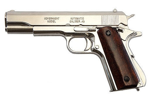 Colt 1911A1 Non-Firing Gun, Nickel With Wood Grips - TCN VAULT