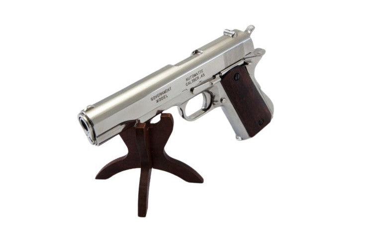 Colt 1911A1 Non-Firing Gun, Nickel With Wood Grips - TCN VAULT