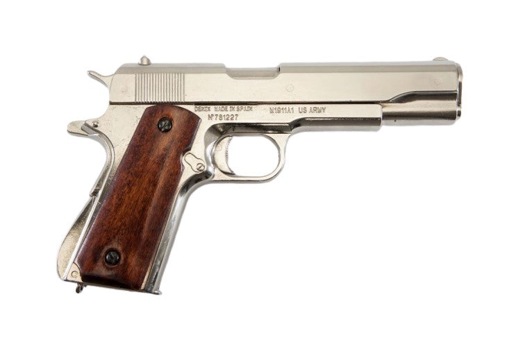 Colt 1911A1 Non-Firing Gun, Nickel With Wood Grips - TCN VAULT