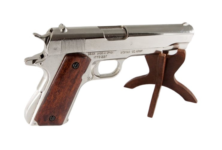 Colt 1911A1 Non-Firing Gun, Nickel With Wood Grips - TCN VAULT