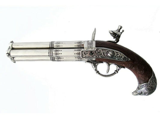 18th Century Non Firing 4 Barrel Flintlock With Wood Grips - TCN VAULT