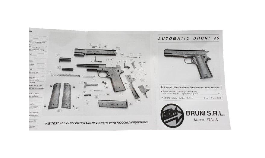 Bruni M1911 Automatic Top Firing Blank Gun in Black - TCN VAULT