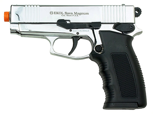 EKOL SAVA Magnum 9mm Semi Automatic Front Firing Blank Gun, Chrome - TCN VAULT