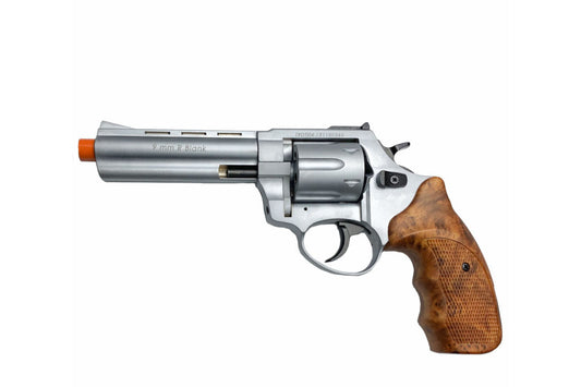 Zoraki R1 4.5-Inch Barrel Front Firing Blank Revolver, Silver with Wood Grips - TCN VAULT