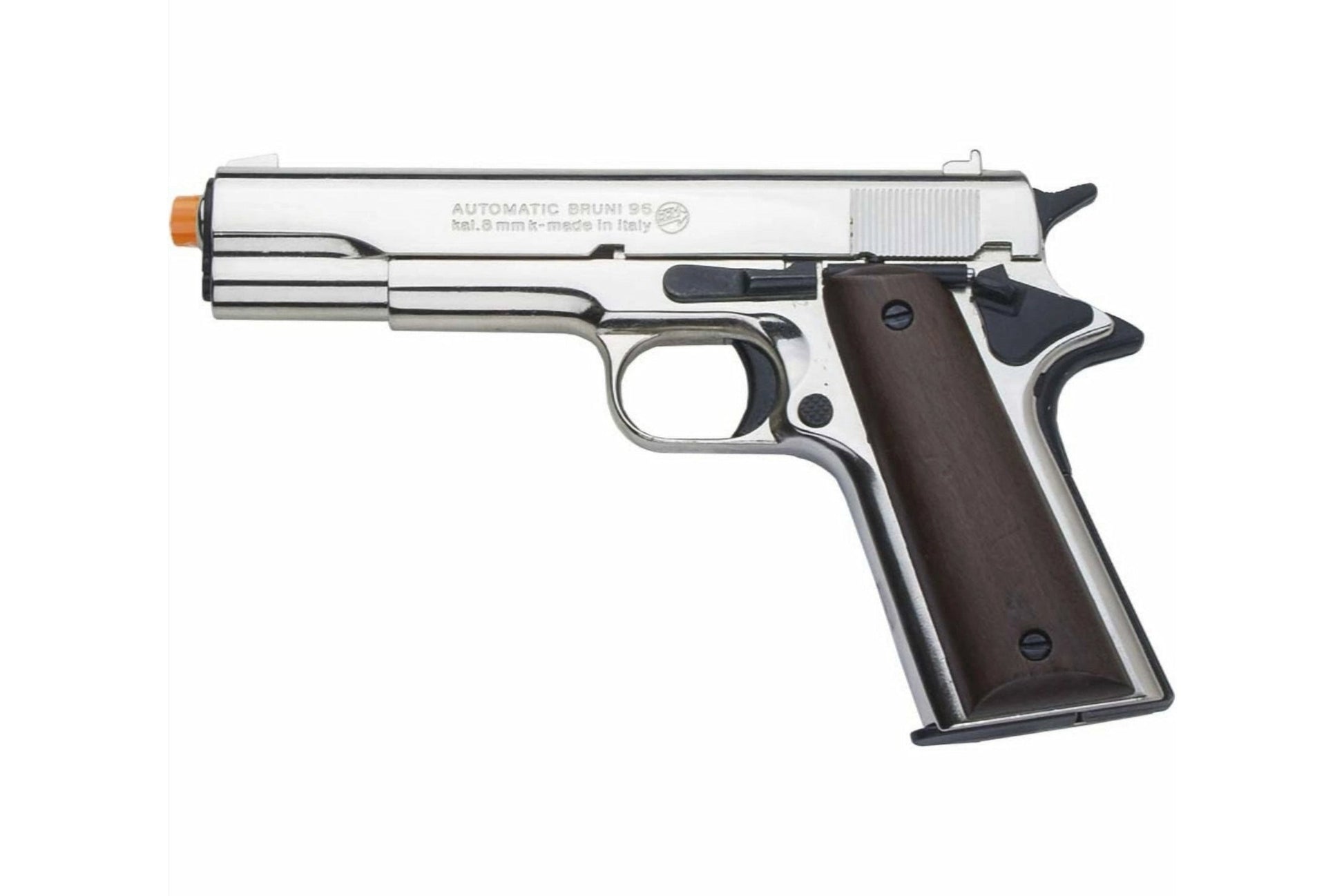 Bruni M1911 9mm Front Firing Blank Gun, Nickel - TCN VAULT